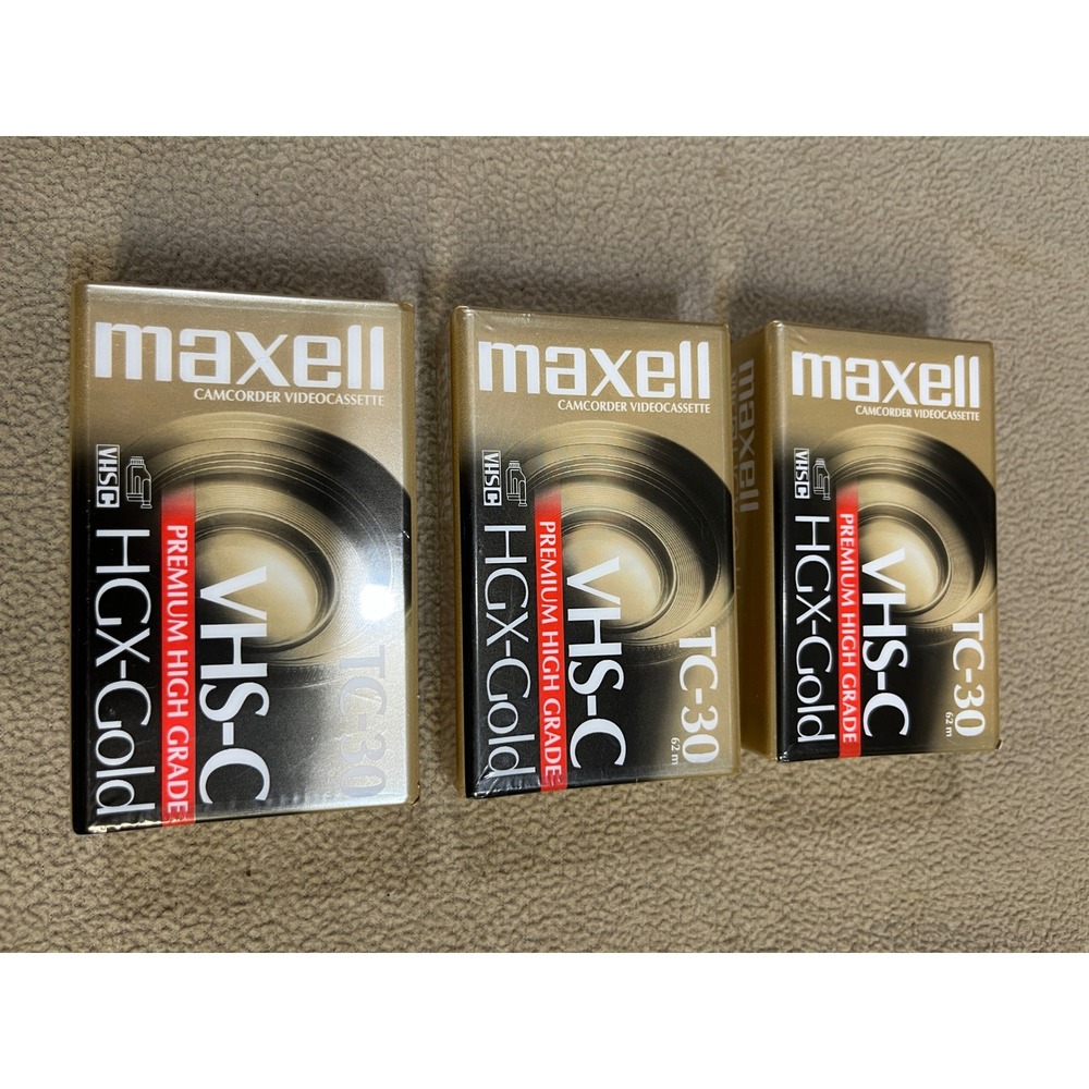 Maxell VHS-C HGX-Gold TC-30 Premium High Grade Camcorder Tapes 3 Pack Sealed